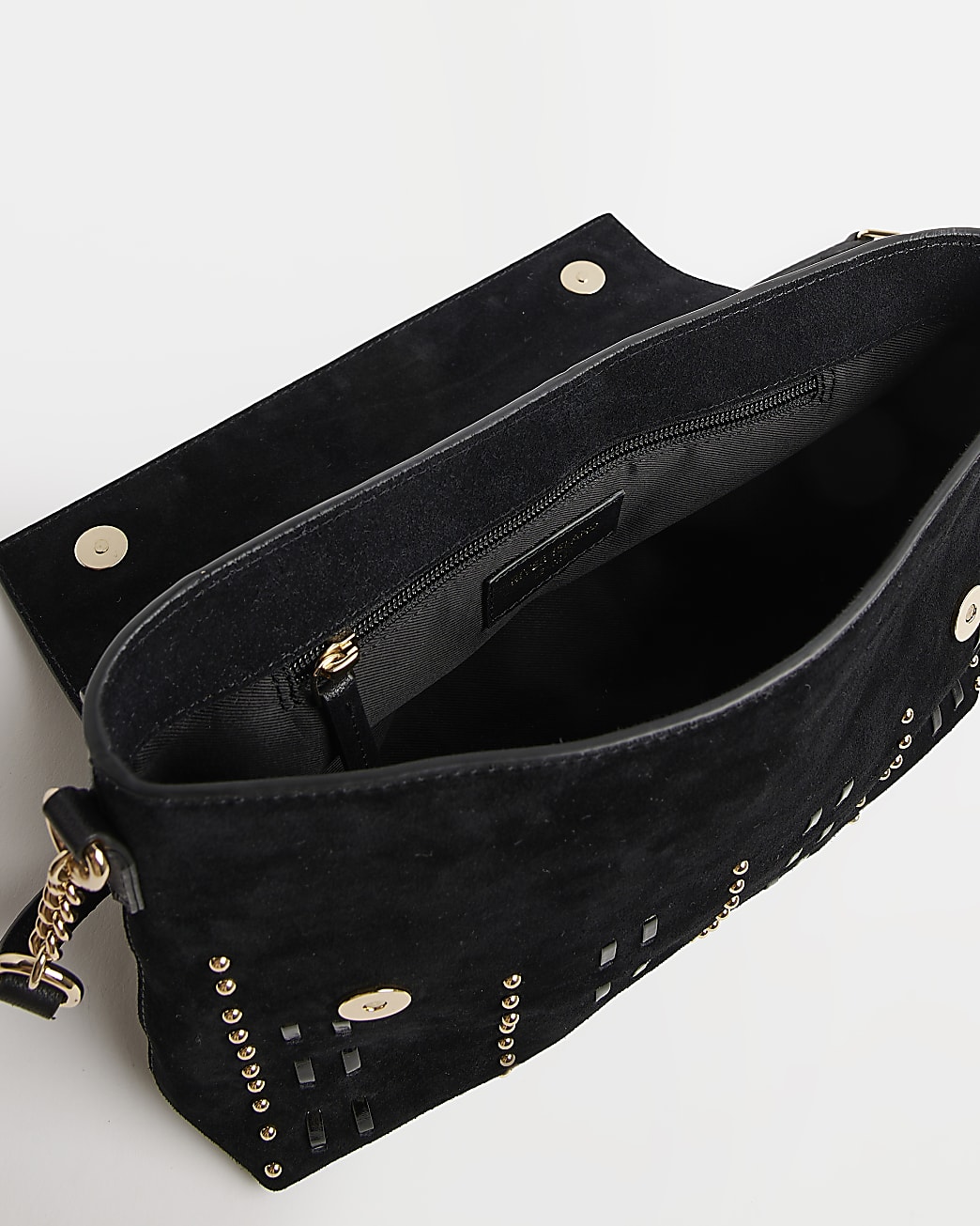 Black suede studded cross body bag