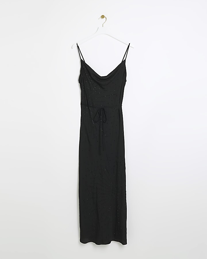 Black diamante cowl slip maxi dress