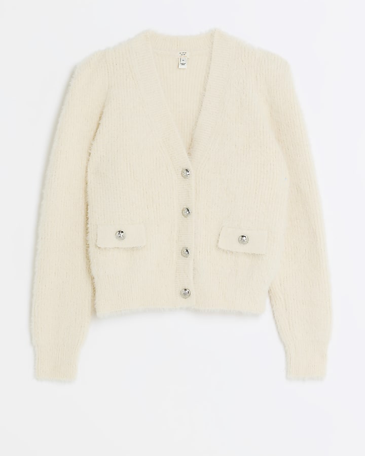 Cream knitted shoulder pad cardigan