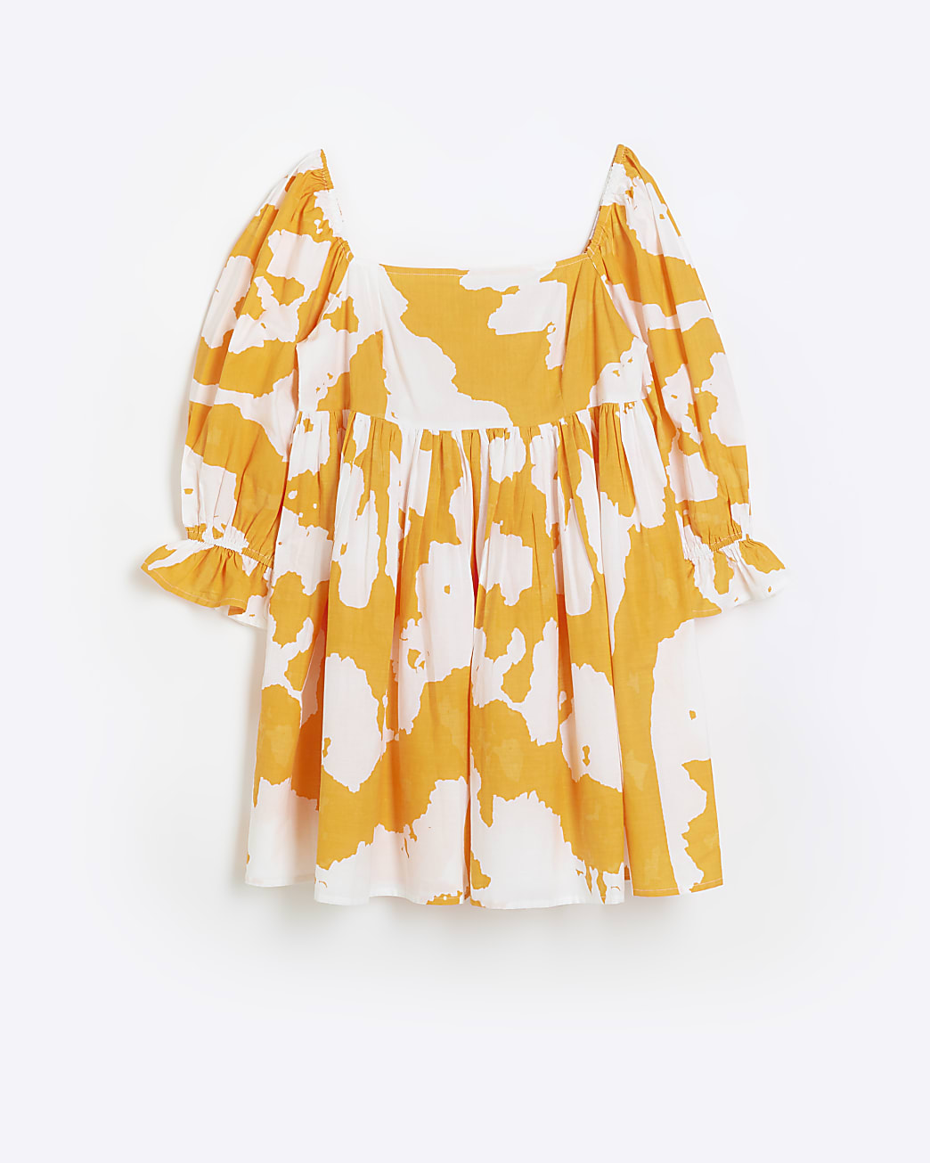 Orange abstract print smock mini dress