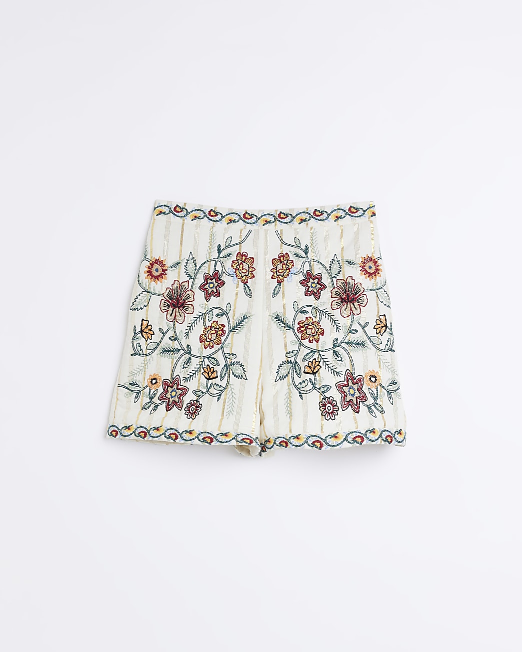 Cream Embroidered Quilted Shorts