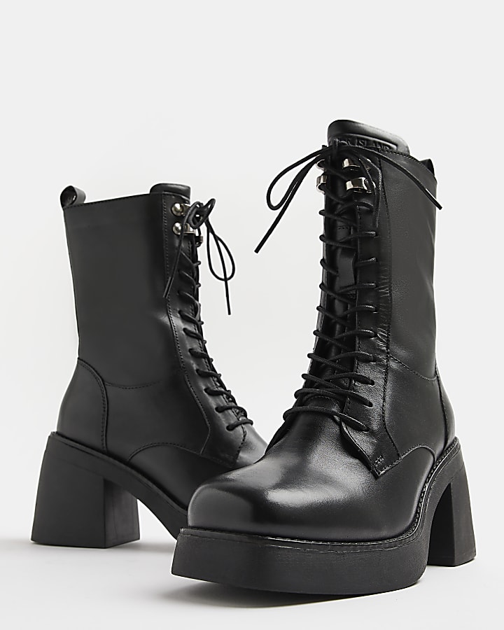 Black lace up heeled ankle boot