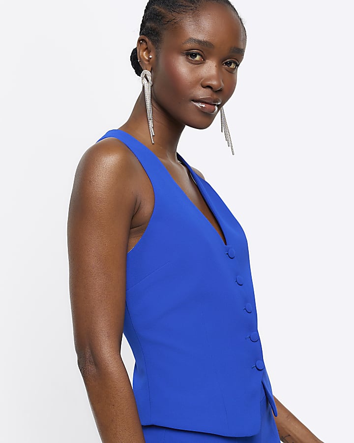 Blue button front waistcoat