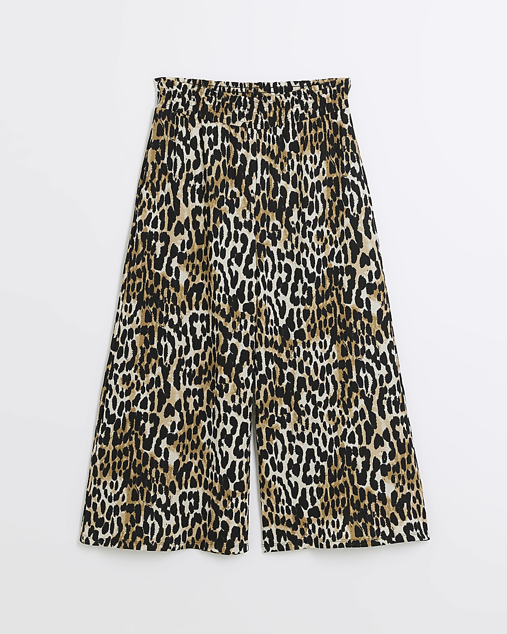 Beige animal print wide leg trousers