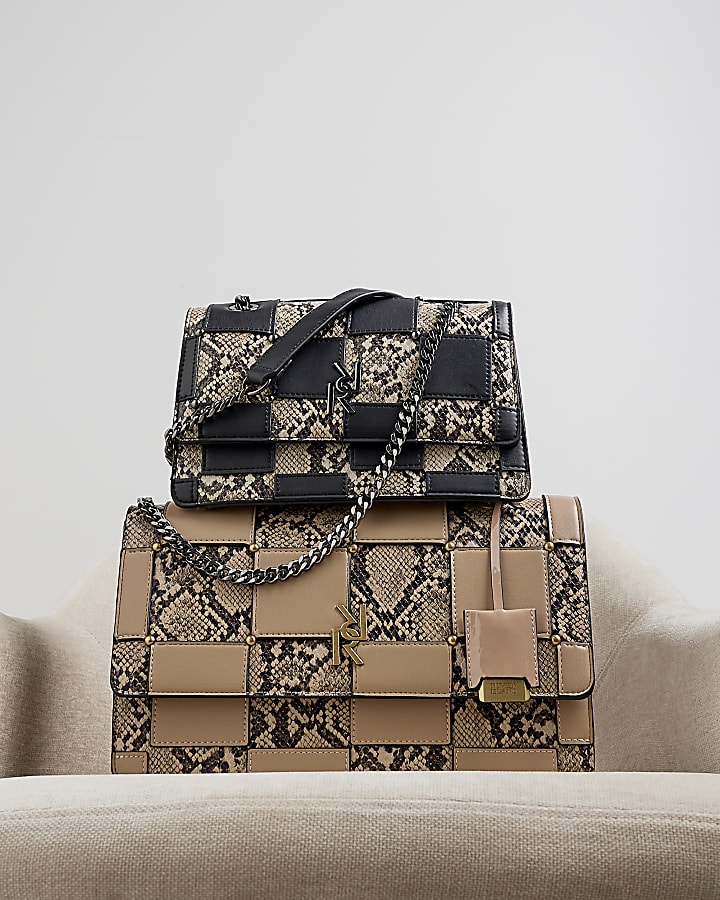 Black checked chain shoulder bag