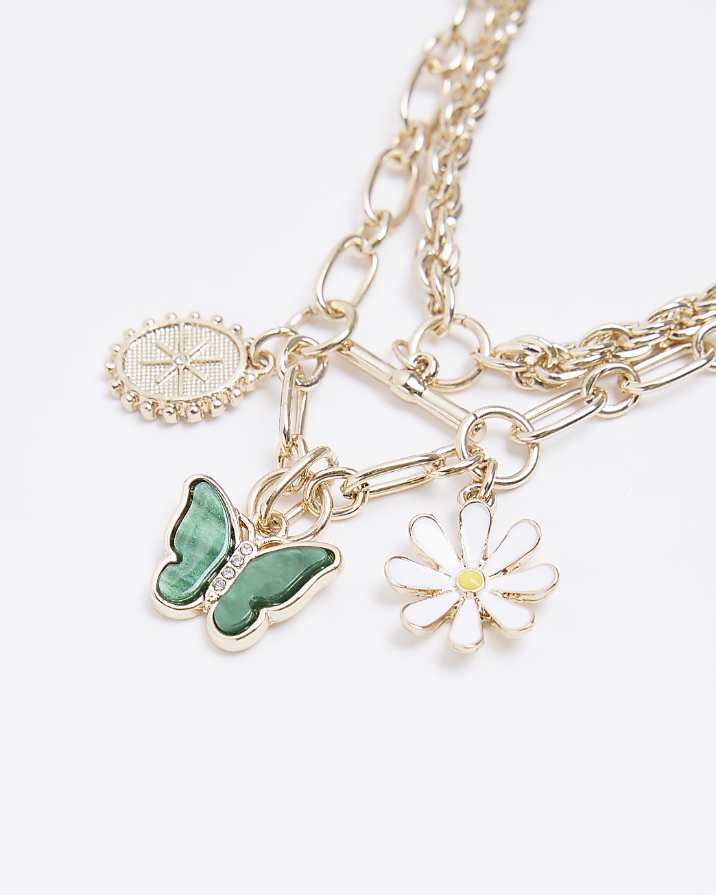 Green butterfly daisy chain necklace