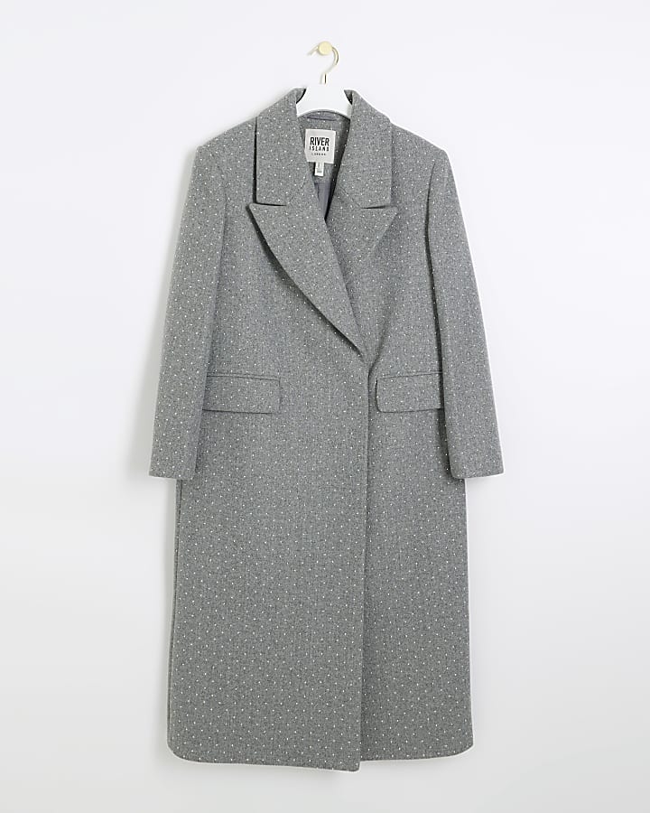 Grey studded longline coat