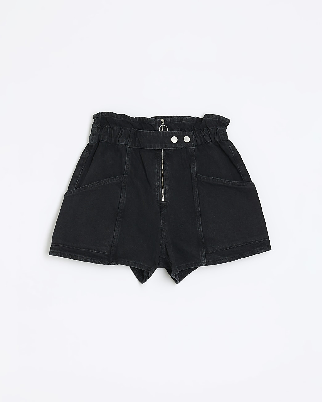 Black paperbag denim shorts