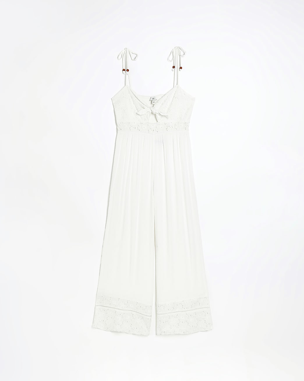 Cream tie front cut out jumpsuit