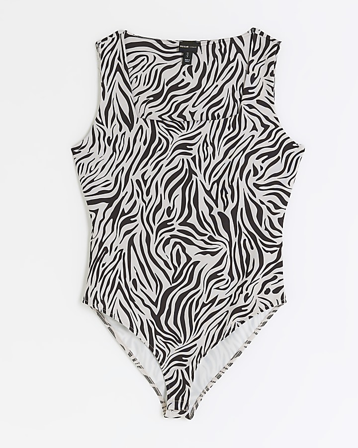 Black animal print square neck bodysuit
