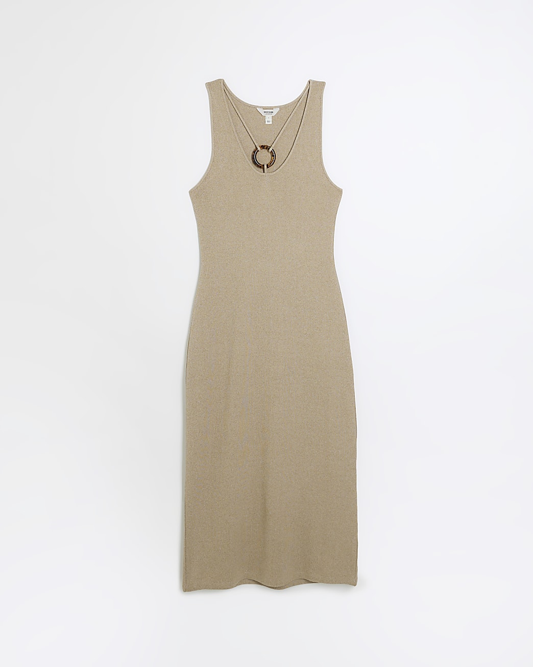 Beige ring detail bodycon midi dress