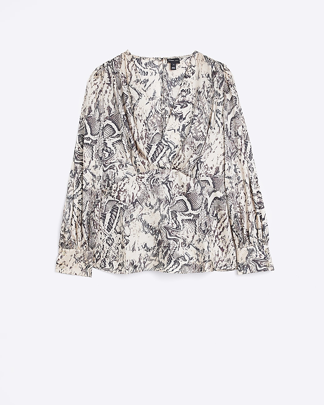 Beige animal print satin wrap blouse