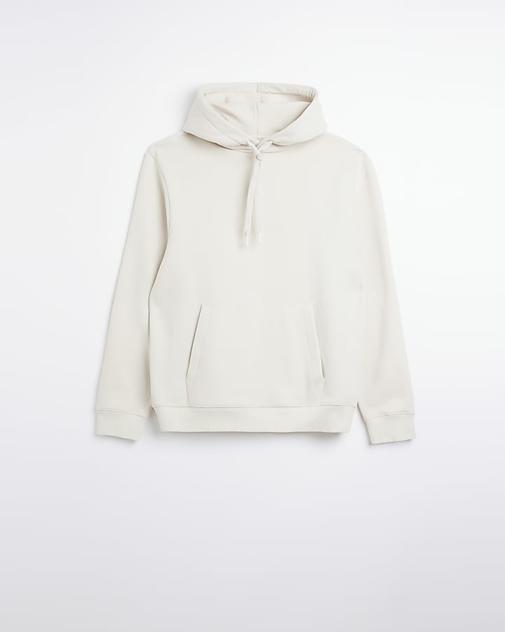 Ecru regular fit plain hoodie