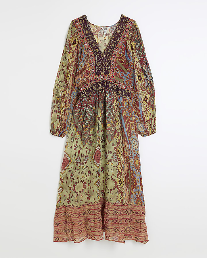 Plus pink paisley smock maxi dress