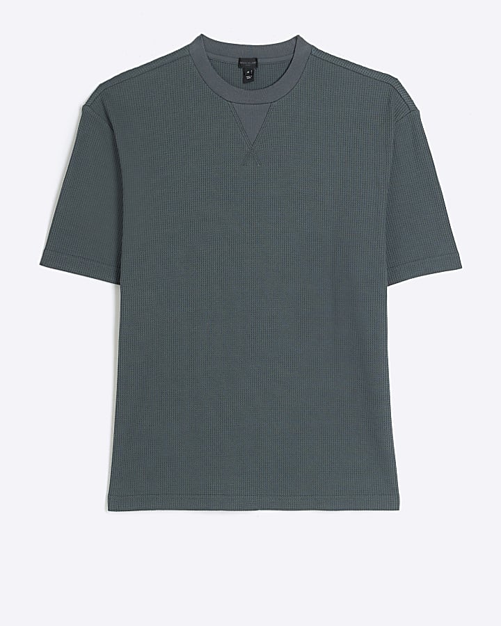 Blue regular fit waffle lounge t-shirt