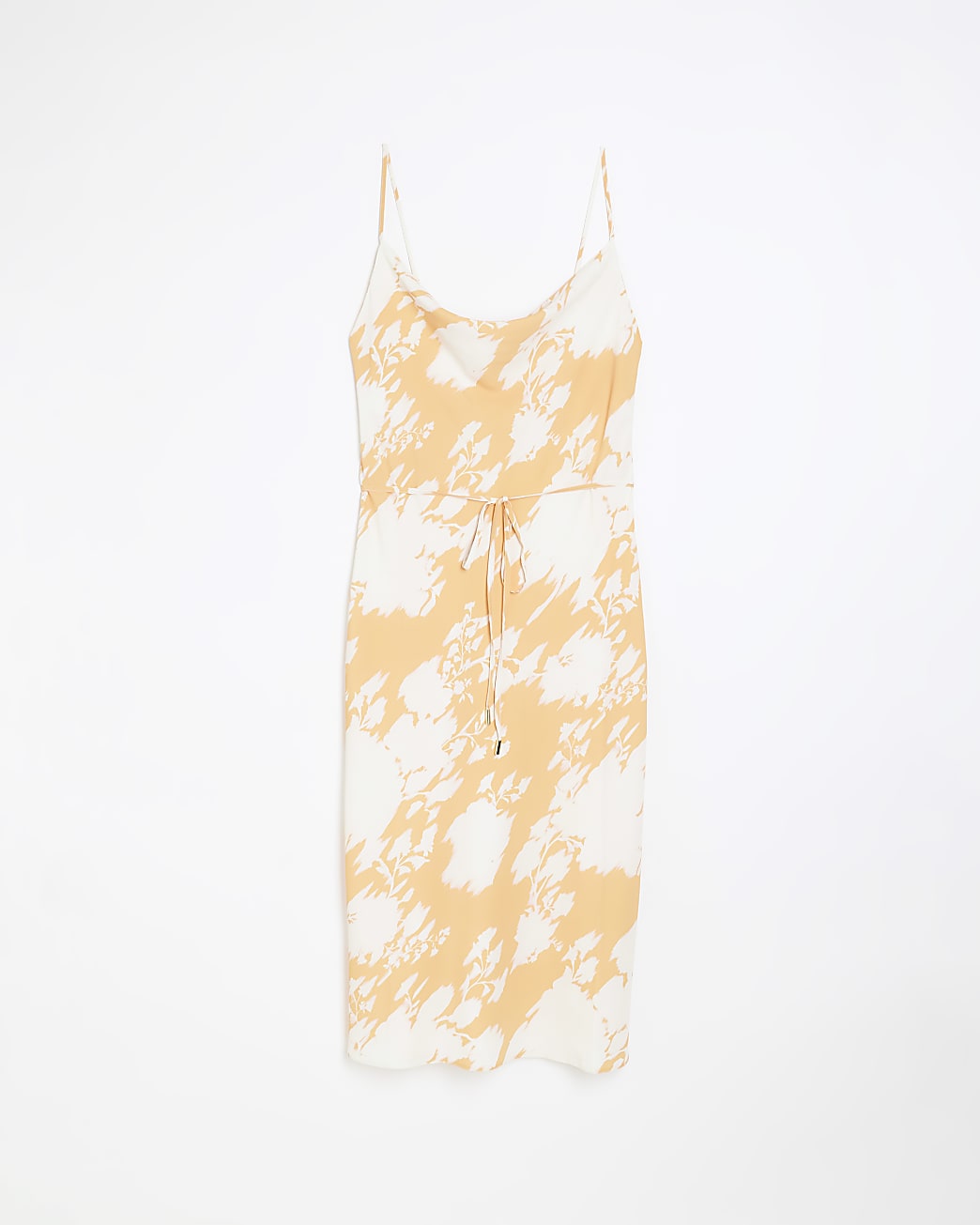 Orange floral cowl neck slip midi dress