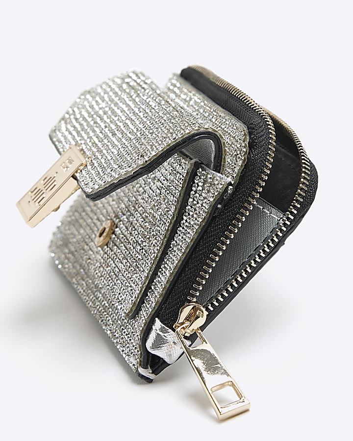 Silver metallic embellished card holder