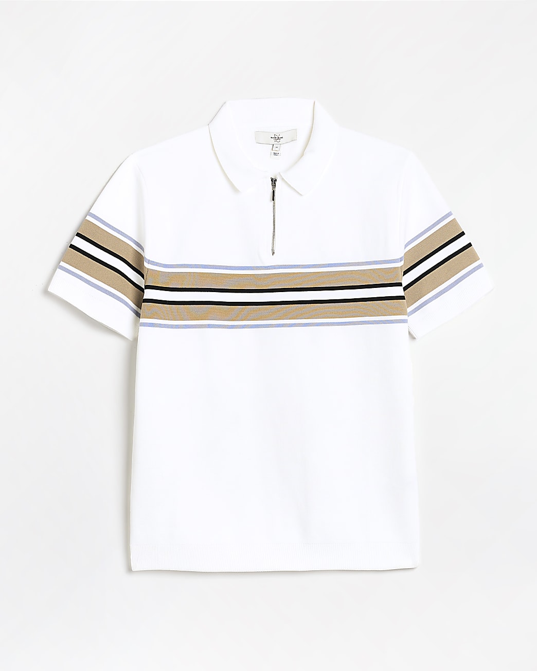 White Slim fit Stripe Knitted Polo shirt