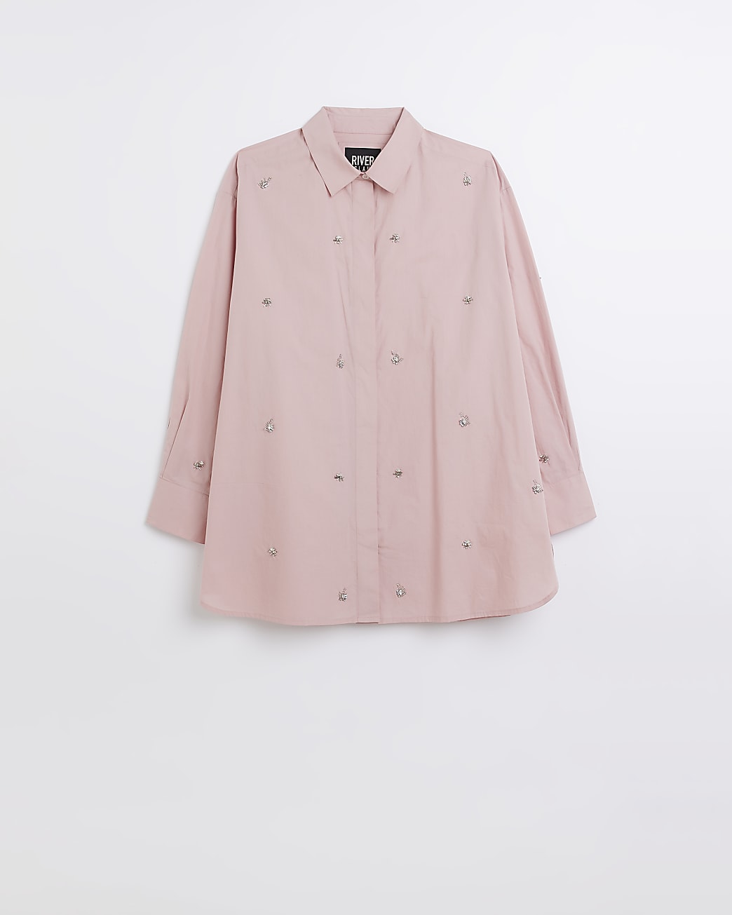 Pink poplin embellished oversized shirt
