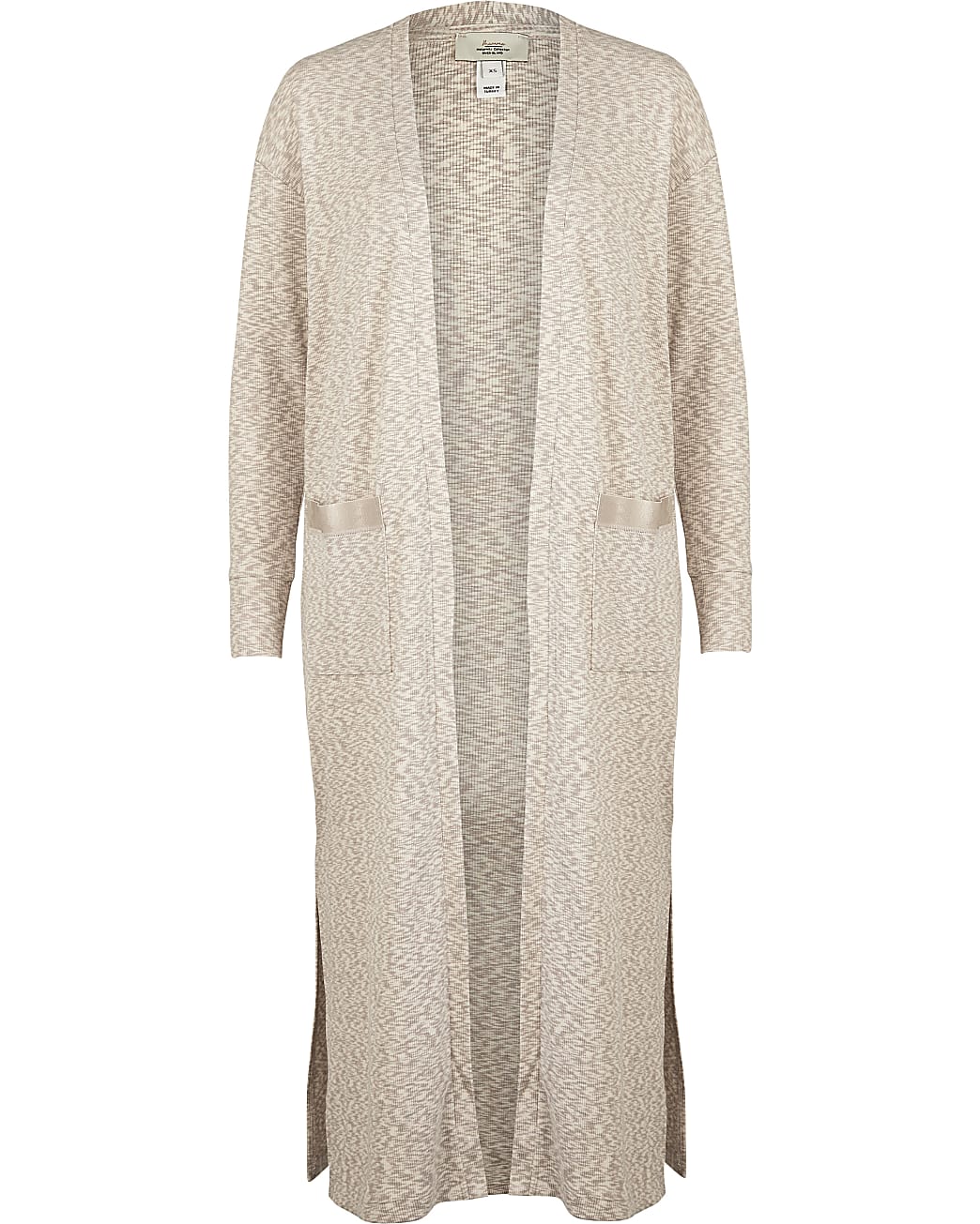 Ecru space dye print maternity maxi cardigan