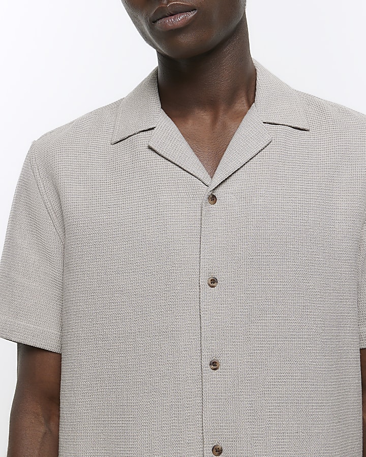 Stone regular fit waffle texture shirt