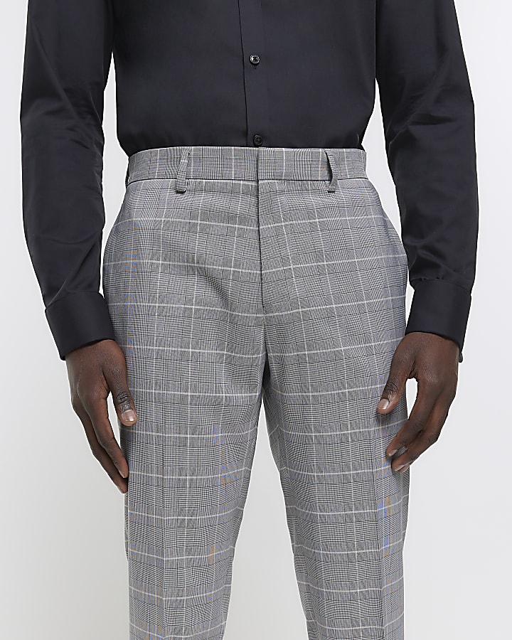 Grey skinny fit check smart trousers