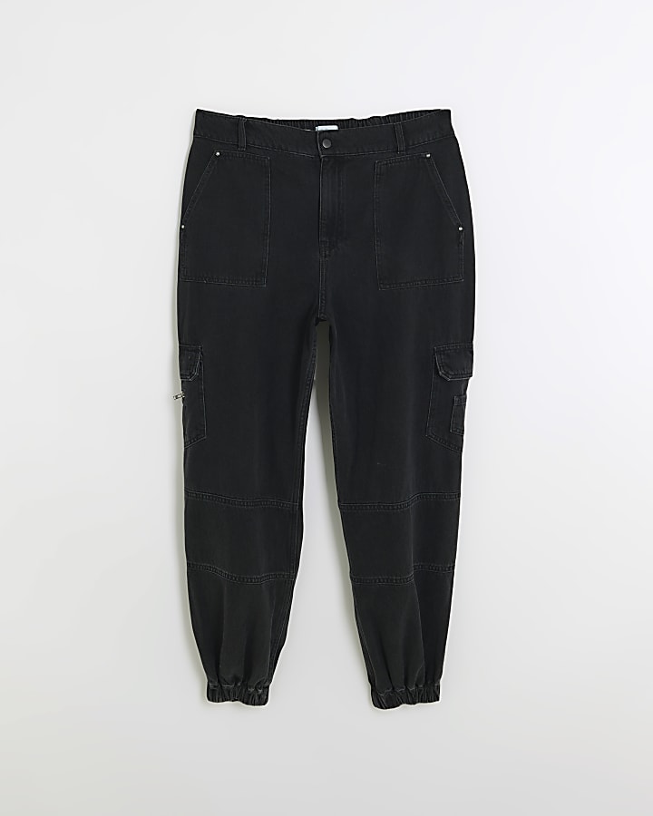 Plus black utility cargo trousers