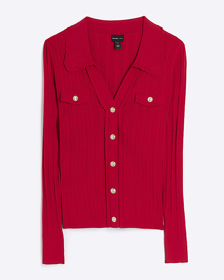 Red knitted scallop hem jumper