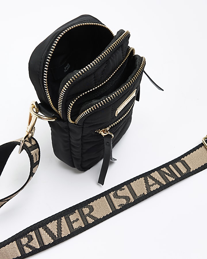 Black quilted phone holder bag
