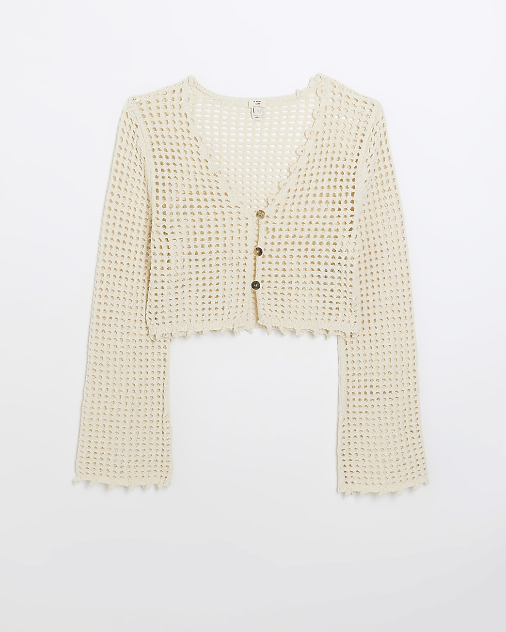 Petite cream crochet button top