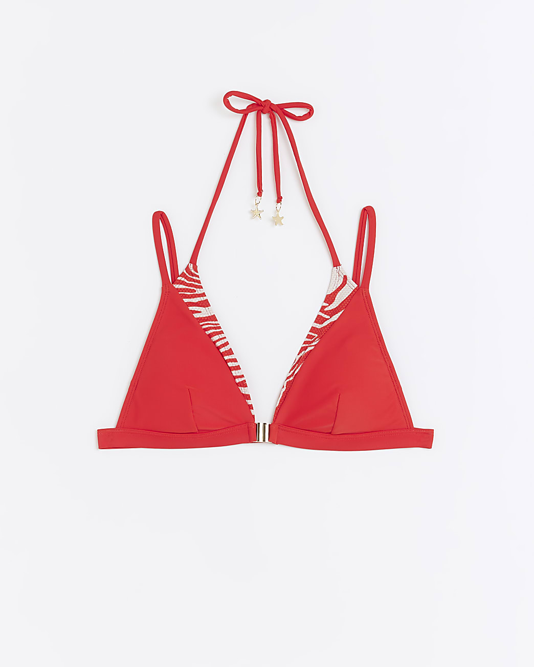 Red layered zebra print triangle bikini top
