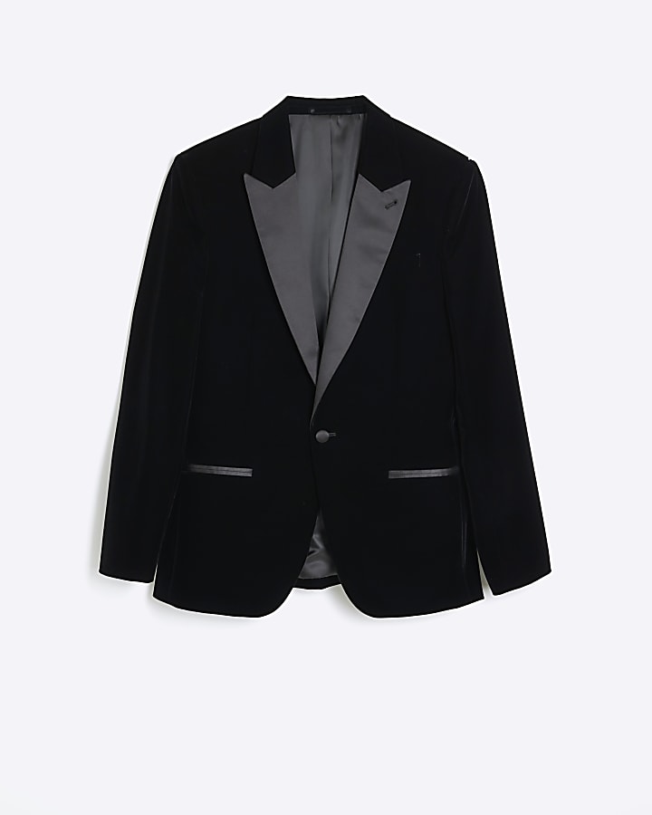 Black slim fit velvet tuxedo jacket