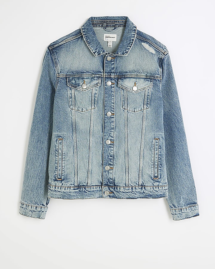 Blue regular fit button up denim jacket