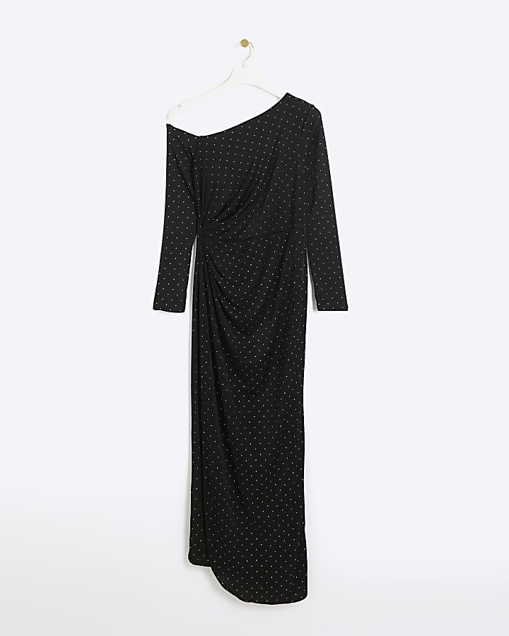 Black diamante wrap bodycon maxi dress