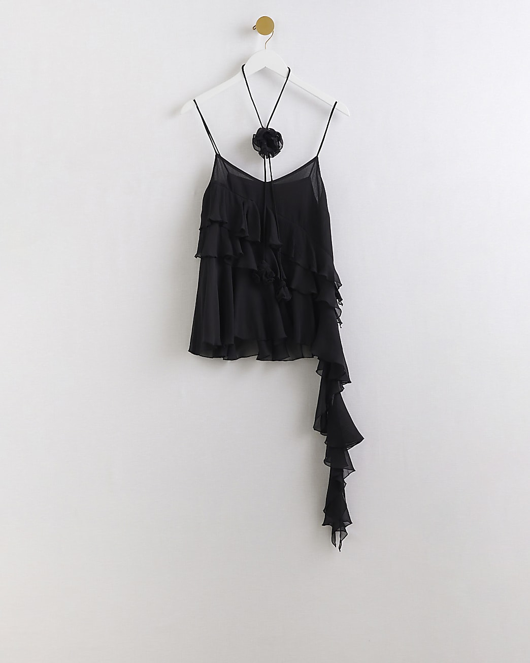 Black ruffle corsage cami top
