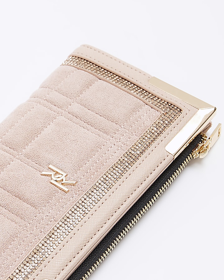 Pink suedette diamante trim purse