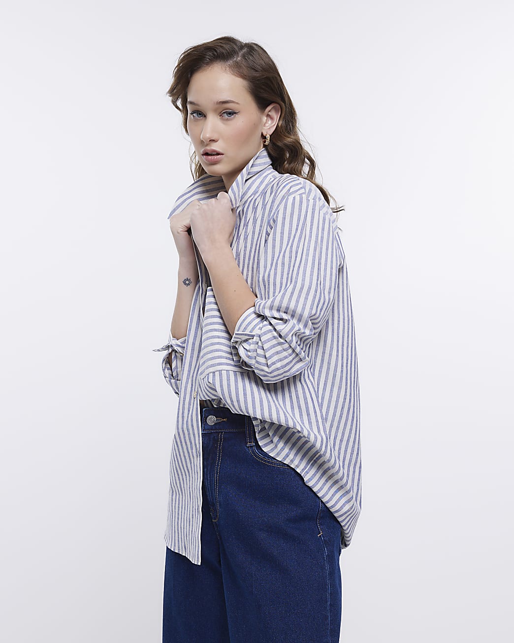 Blue stripe oversized long sleeve shirt