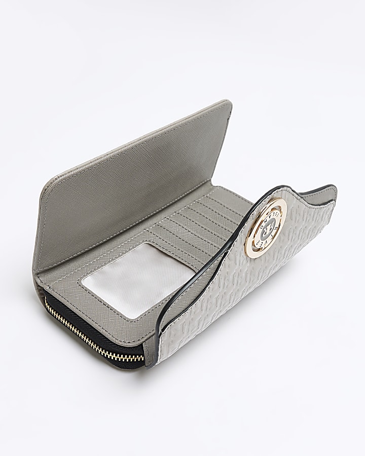 Grey RI monogram embossed purse