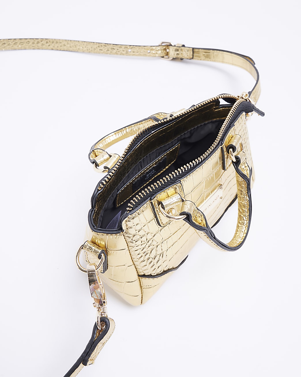 Gold croc embossed mini cross body bag