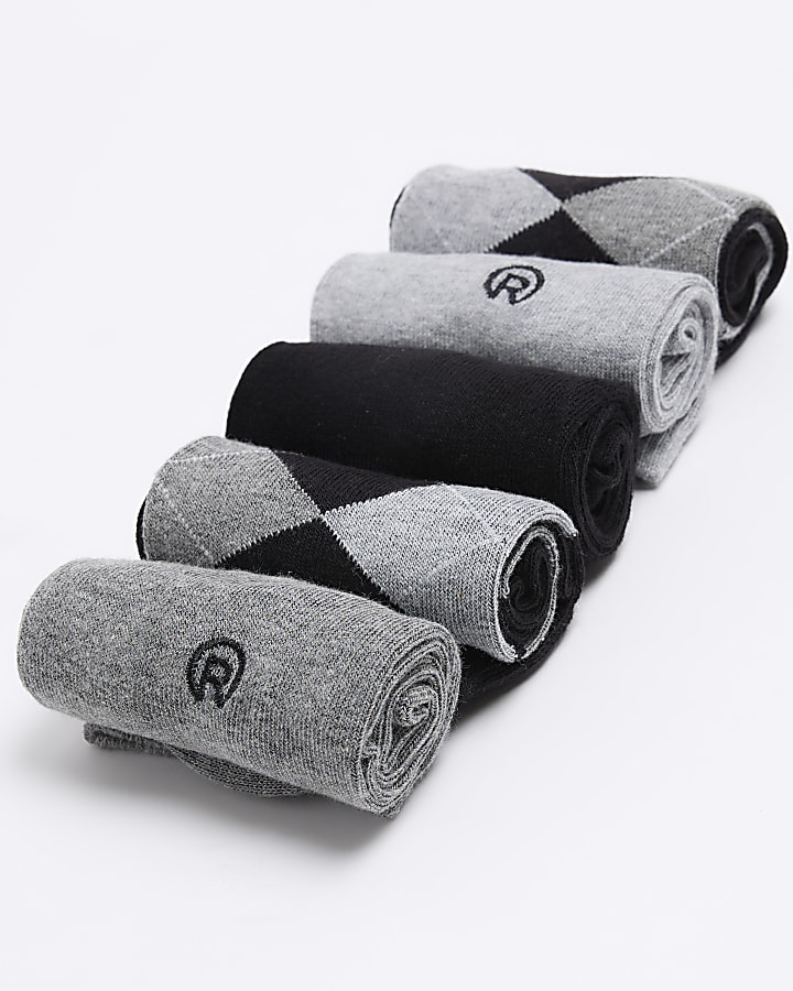 Black argyle ankle socks multipack