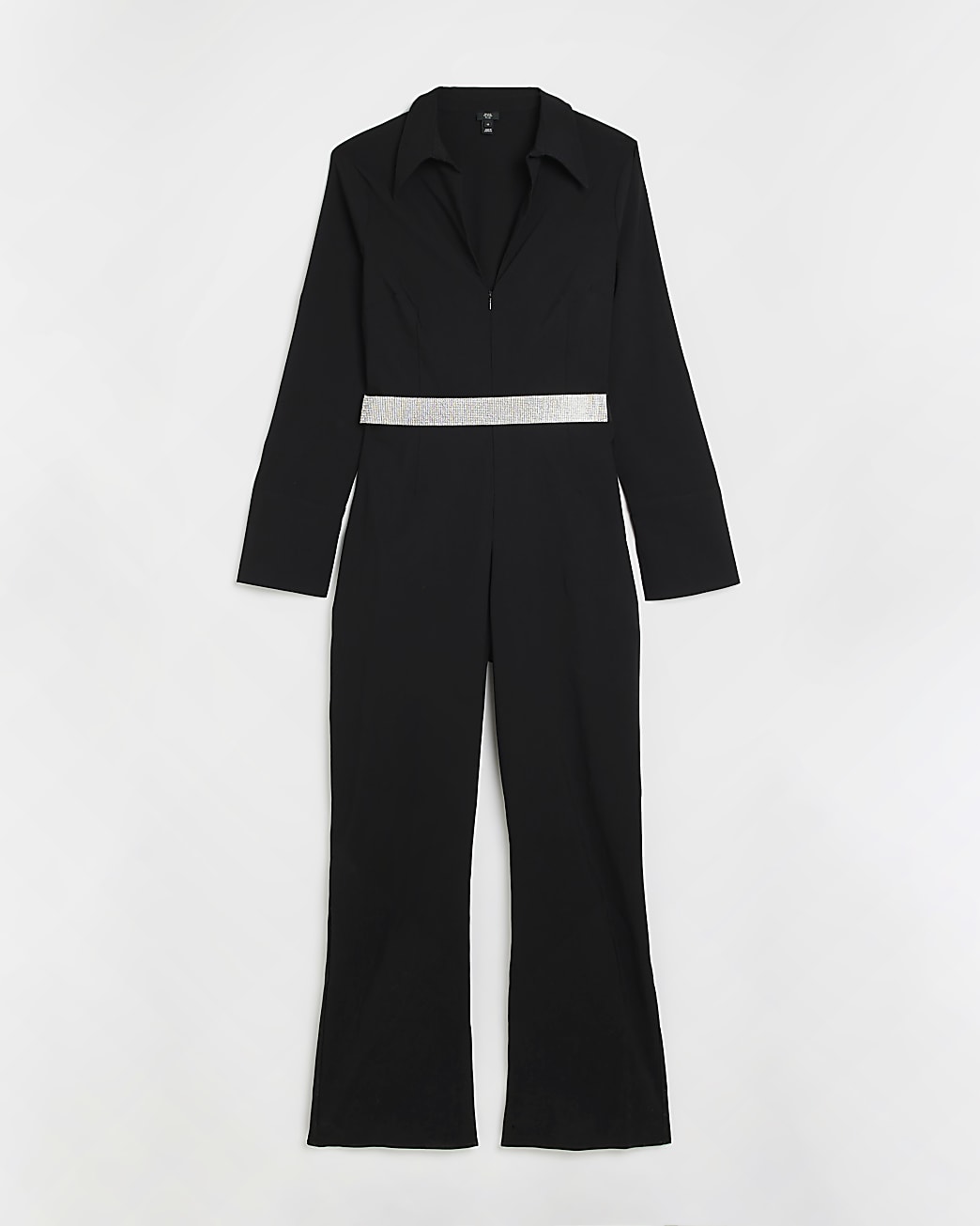 Plus black embellished belted jumpsuit