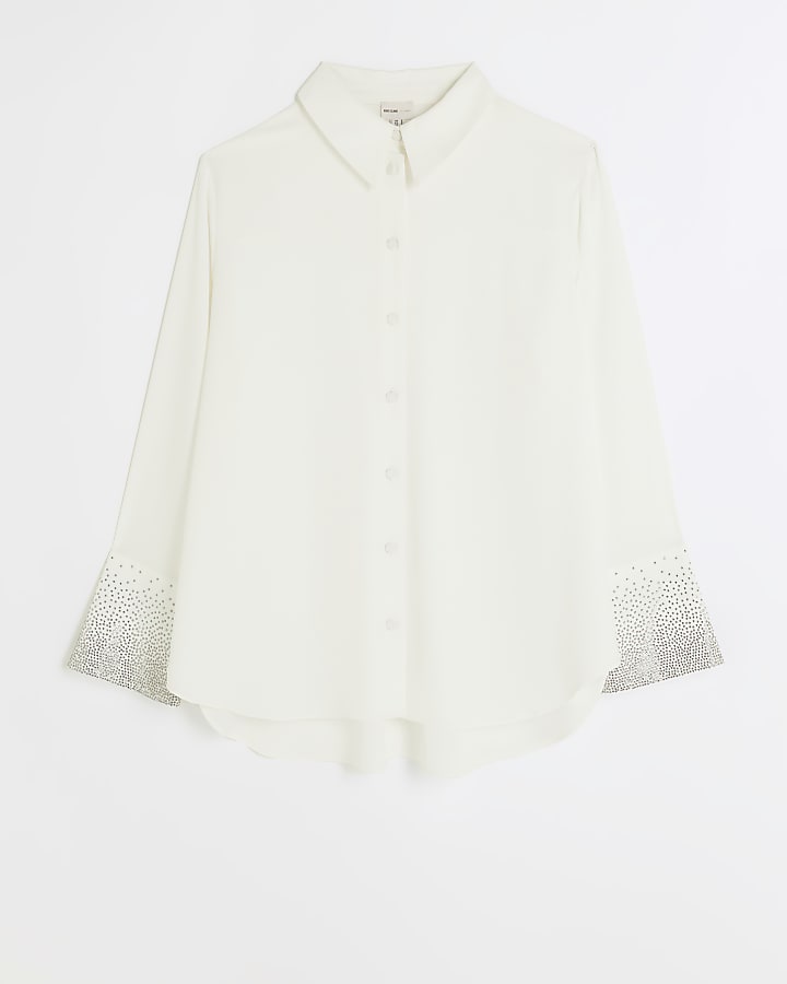 White satin diamante cuff shirt