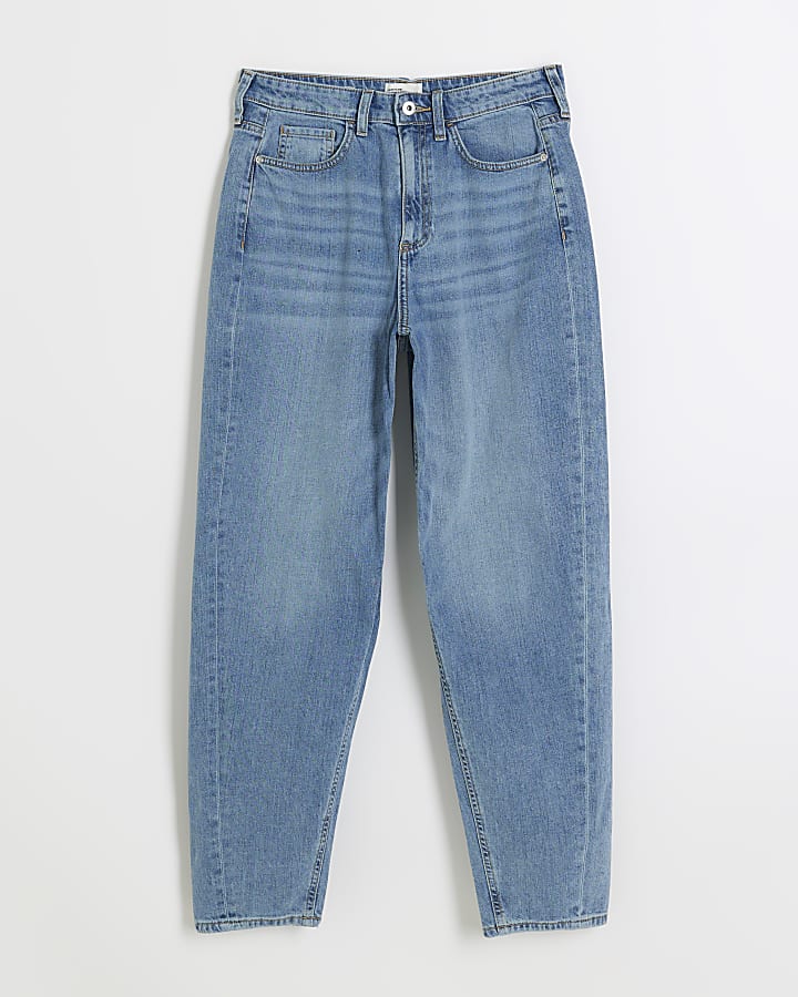Blue high waisted tapered jeans