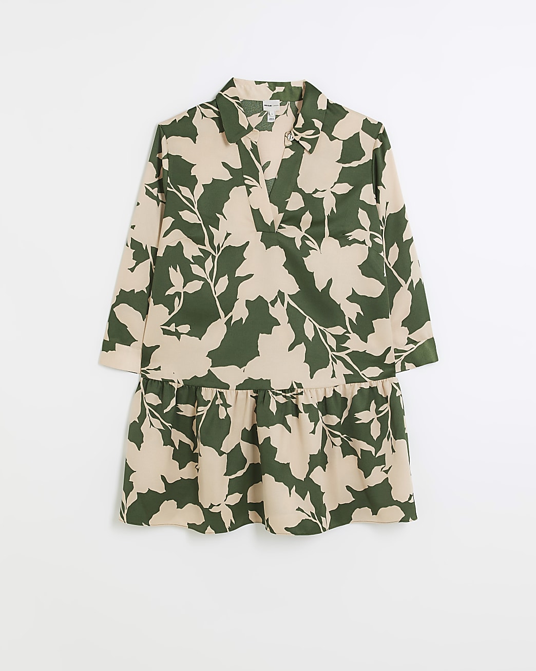Green print satin mini shirt dress