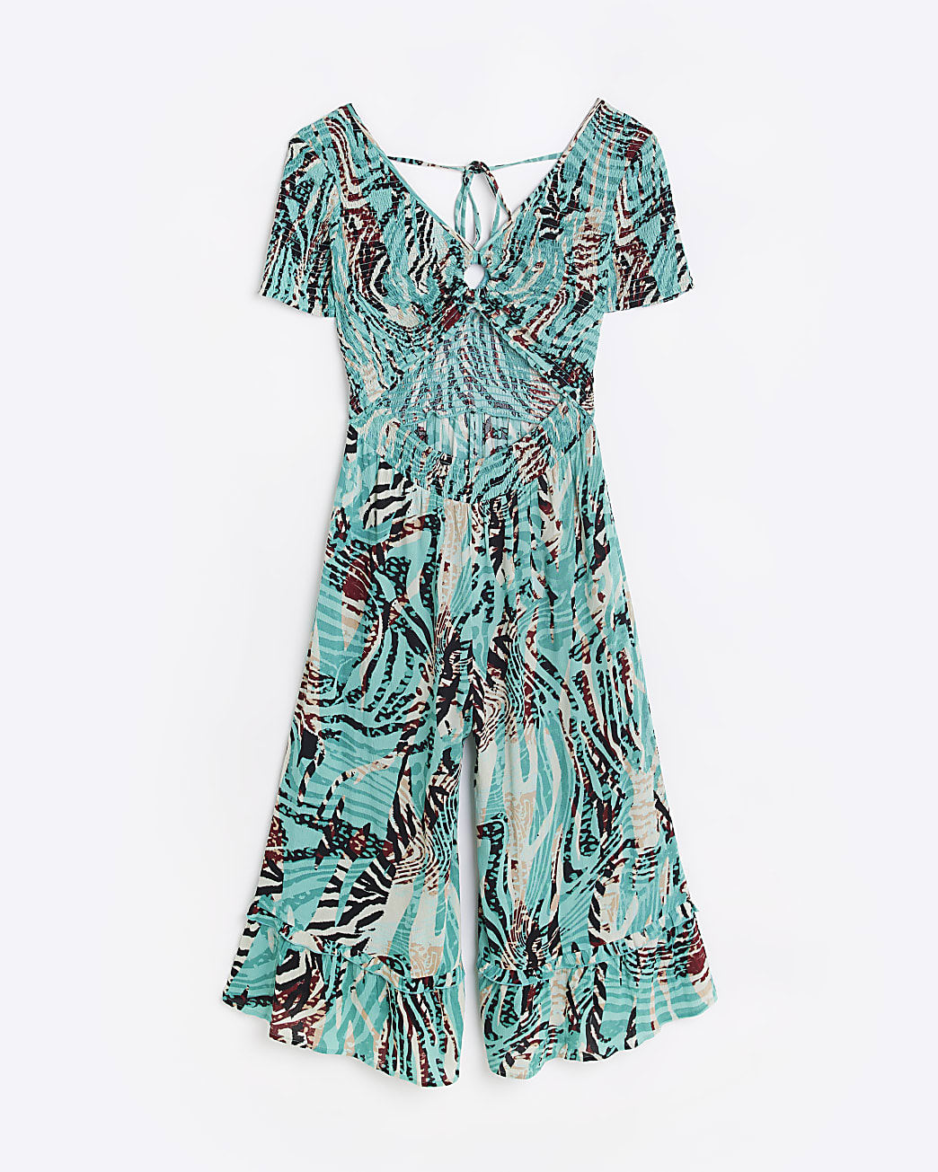 Blue animal print cut out jumpsuit