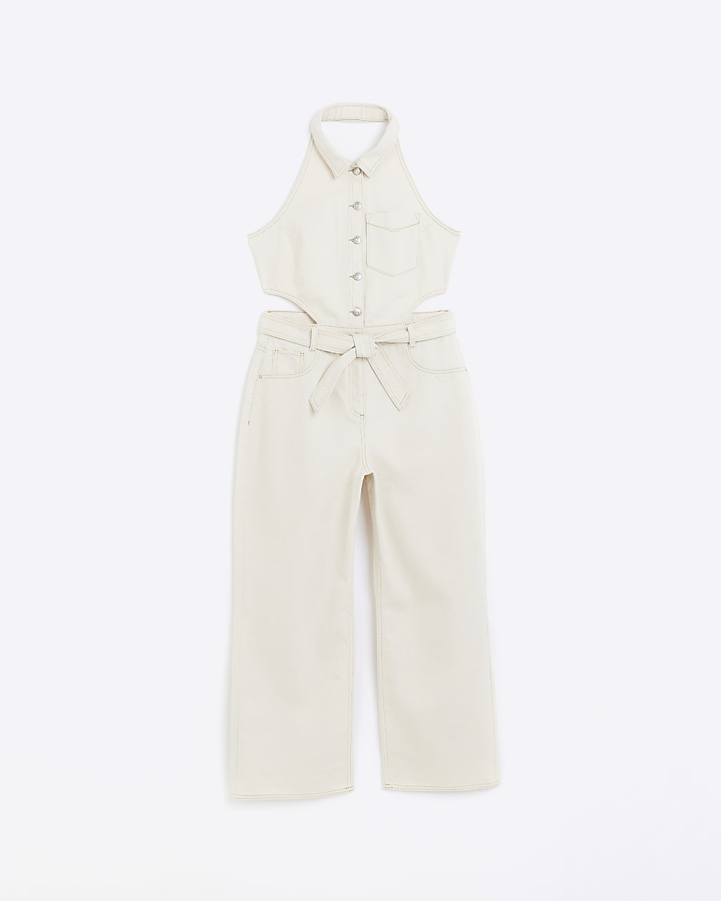 Ecru denim cut out jumpsuit