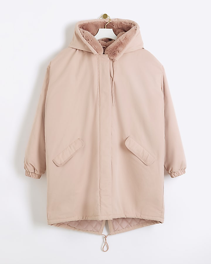Pink faux fur lining parka jacket