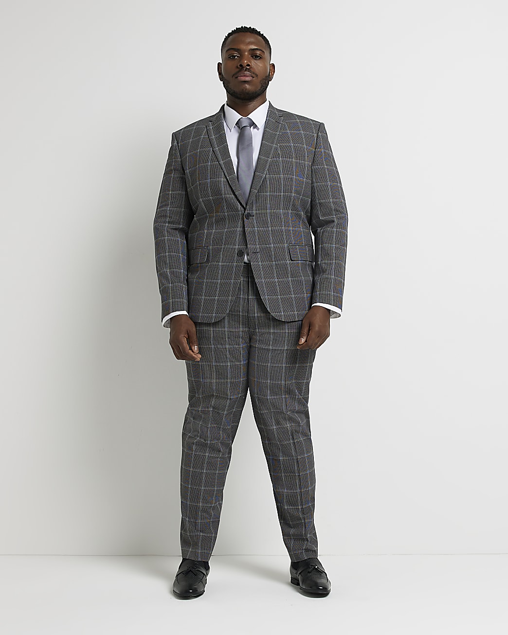 Big & Tall Grey Slim fit Check Suit jacket