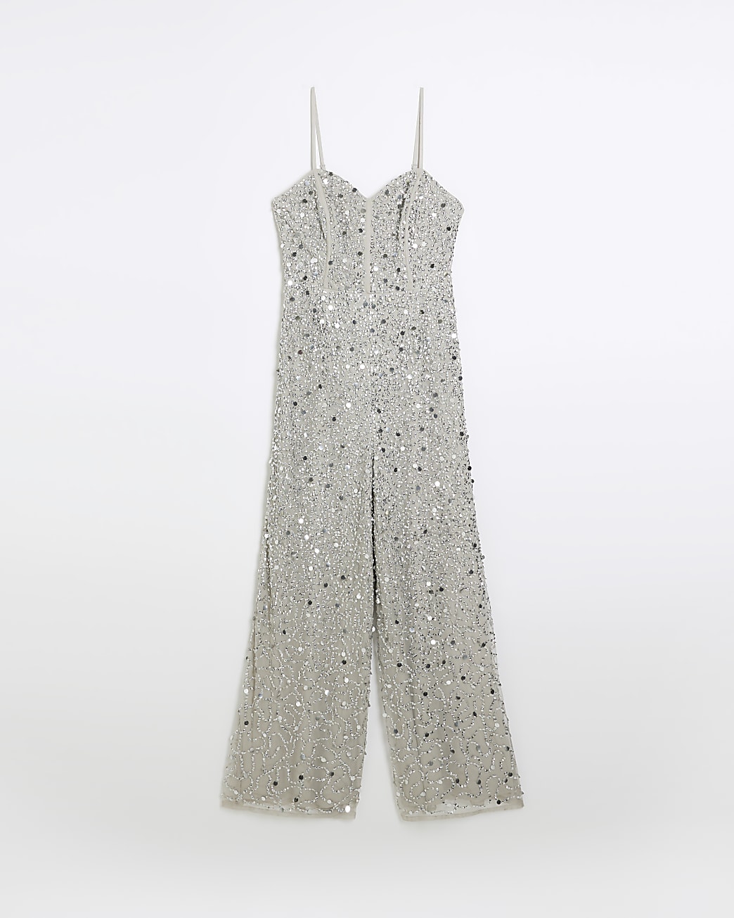 Silver embellished sequin jumpsuit