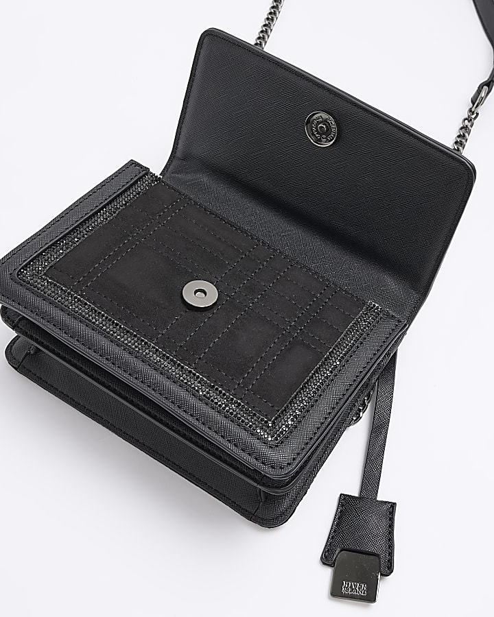 Black diamante trim shoulder bag